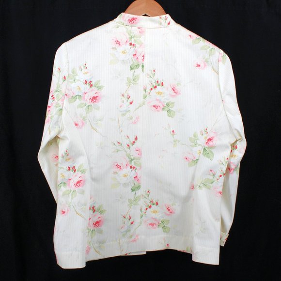 Ralph Lauren Floral Jacket Cabbage Rose Striped High Neck Multi-button - Picture 10 of 12